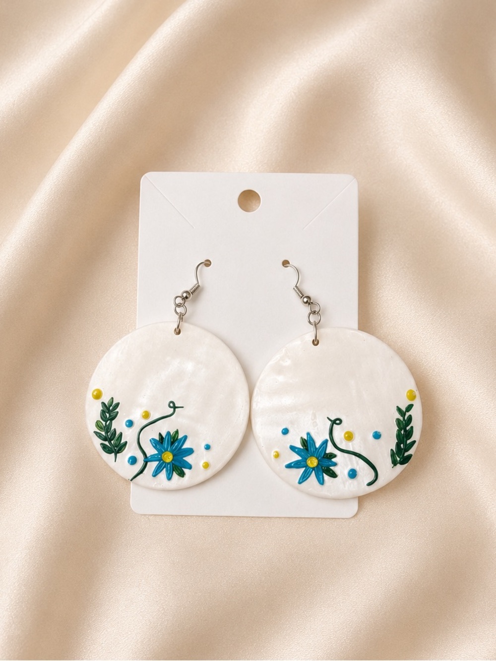 Handpainted White Floral Statement Earrings